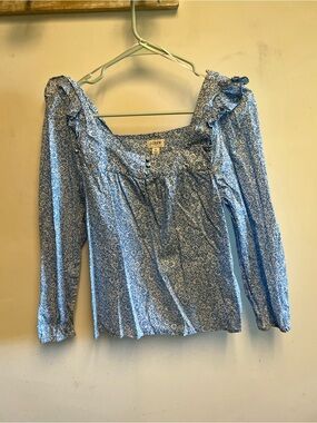J. Crew Light Blue Floral Ruffle Square-Neck Blouse
